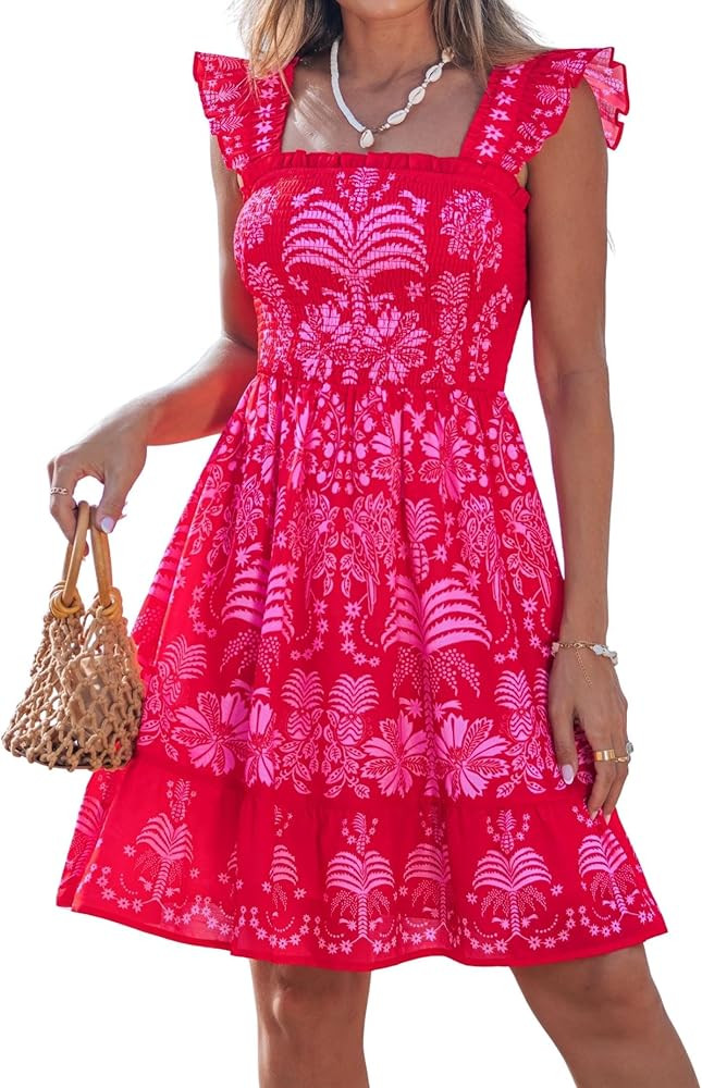 popvil Women Short Dress 2026 Summer Cute A-Line Mini Dress Square Neck Casual Flowy Sleeveless R... | Amazon (US)