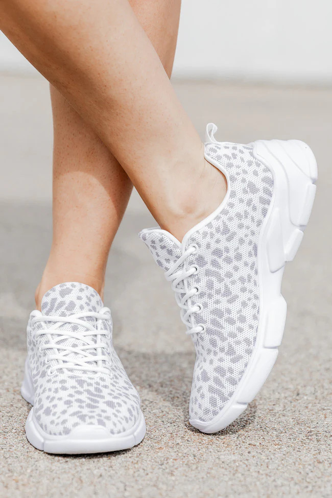 Mikala Grey and White Leopard Print Sneakers DOORBUSTER | Pink Lily