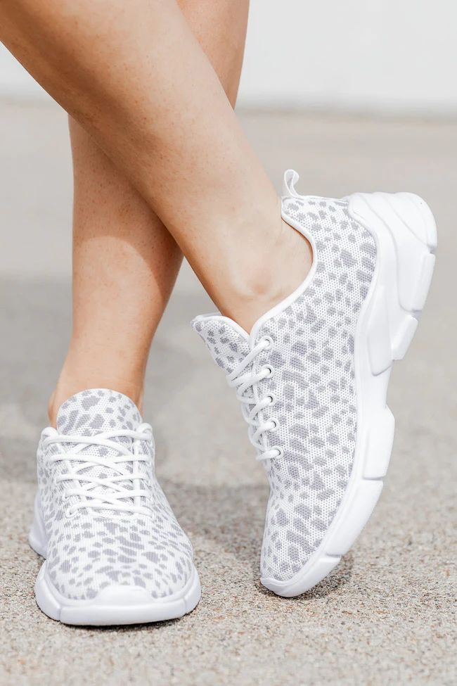 Mikala Grey and White Leopard Print Sneakers FINAL SALE | Pink Lily