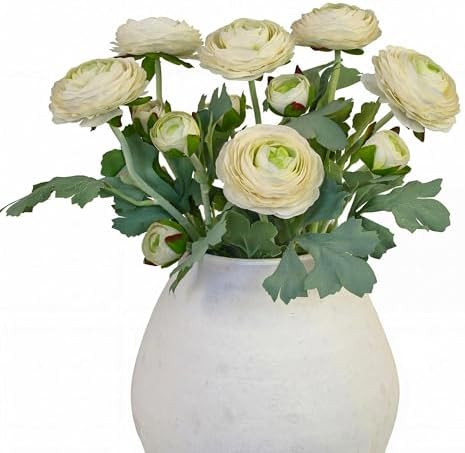 Artificial Ranunculus Flowers with Real Touch Stem, Silk Ranunculus Flowers (6 Pack) (White) | Amazon (US)