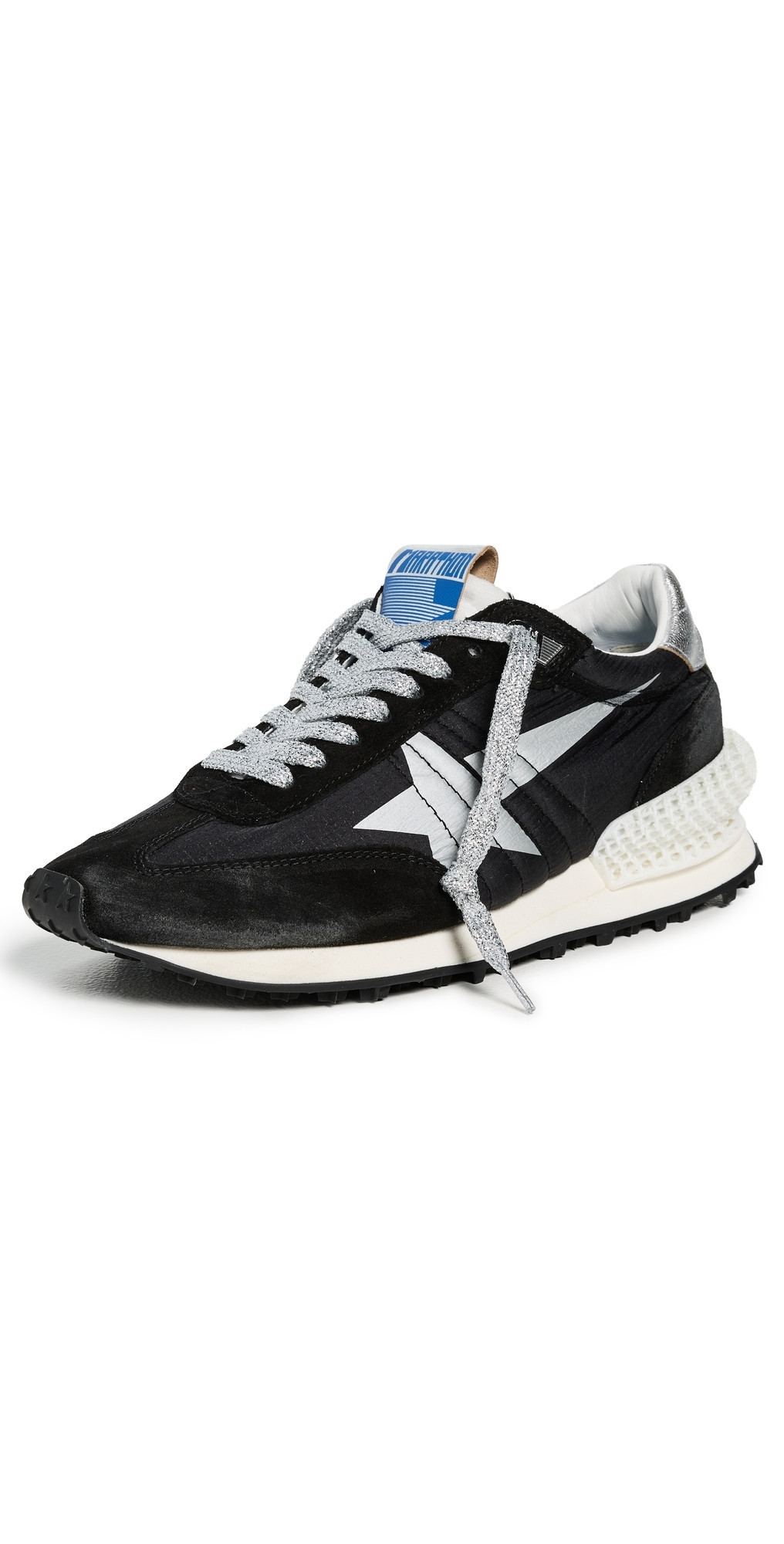 Golden Goose Running Marathon Nylon Upper Suede Toe And Spur Printed Star Laminated Heel Sneakers Black/Silver 35 | Shopbop
