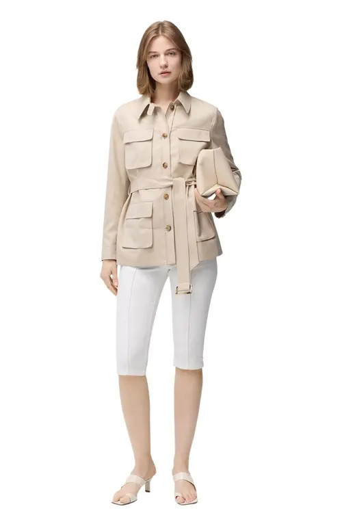 GOBI Mongolian Cashmere Belted Cashmere Safari Jacket in Warm Grey at Nordstrom, Size Medium | Nordstrom