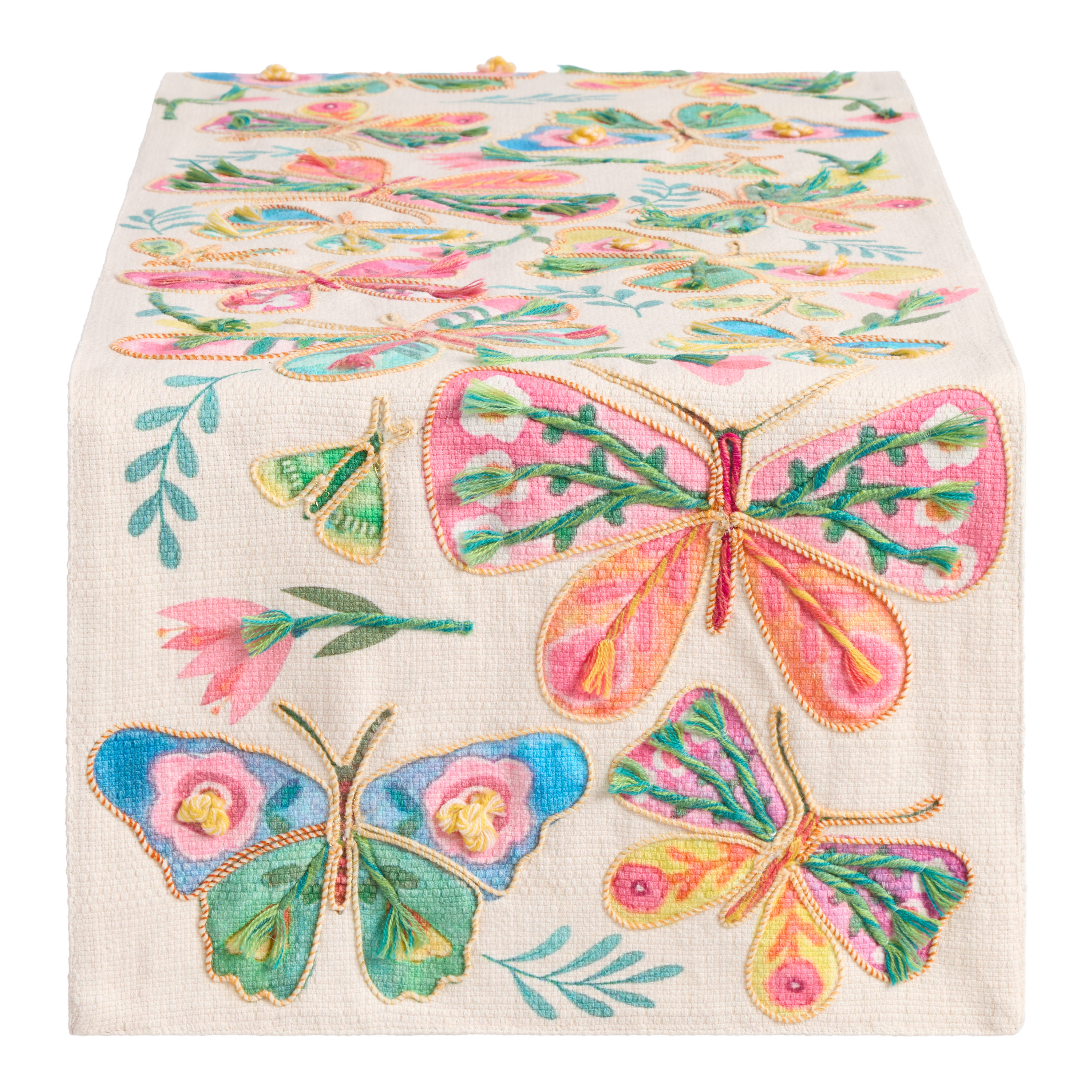 Multicolor Watercolor Butterfly Floral Embroidered Table Runner | World Market