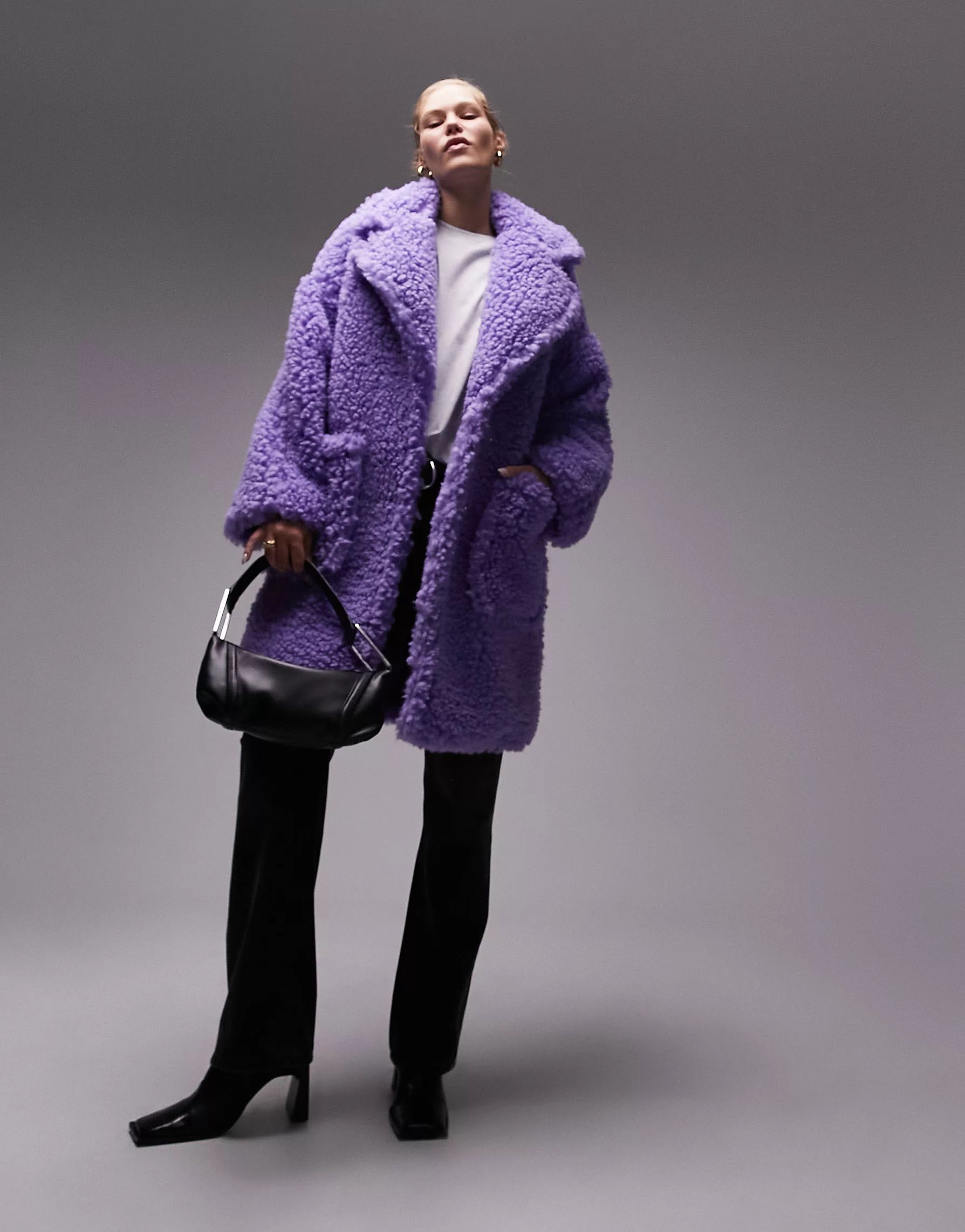 Topshop chunky borg coat in purple | ASOS (Global)