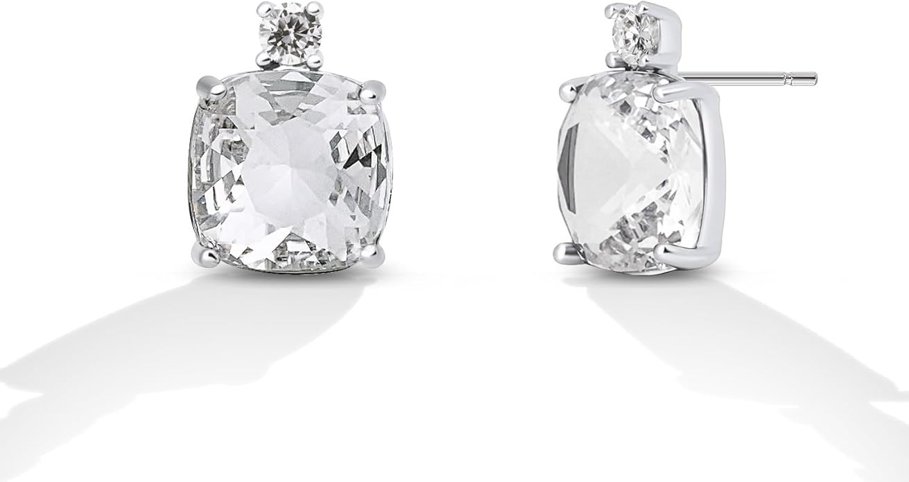 M.DUN Cushion-Cut Crystal Stud Earrings – 925 Silver Post, Gold-Plated, 9 Colors | Amazon (US)