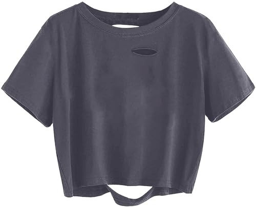 SOFIA'S CHOICE Women's Graphic Crop Tops Distressed Tshirt Short Sleeve Ripped Shirt Grey X-Large | Amazon (US)