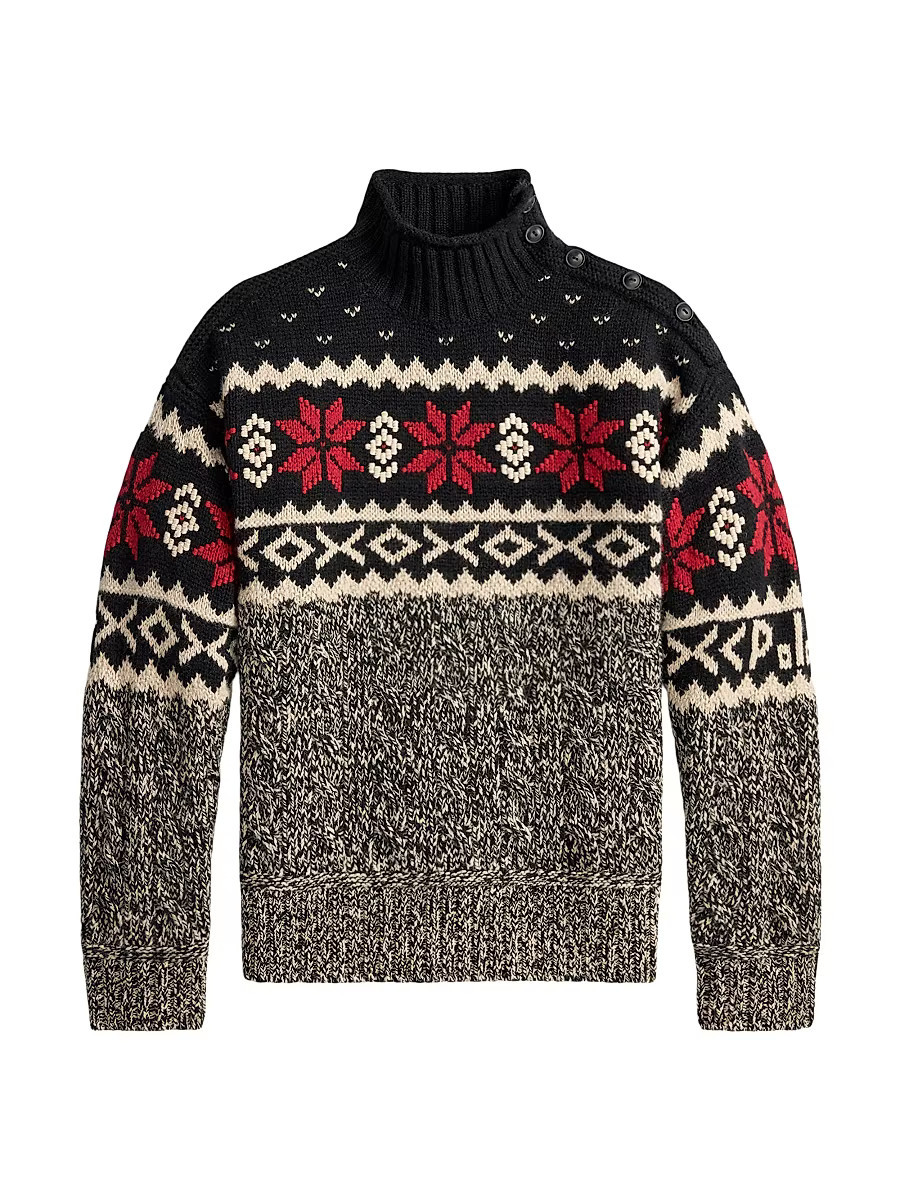 Men's Fair Isle-Style Wool-Blend Sweater - Charcoal Combo - Size Medium | Saks Fifth Avenue