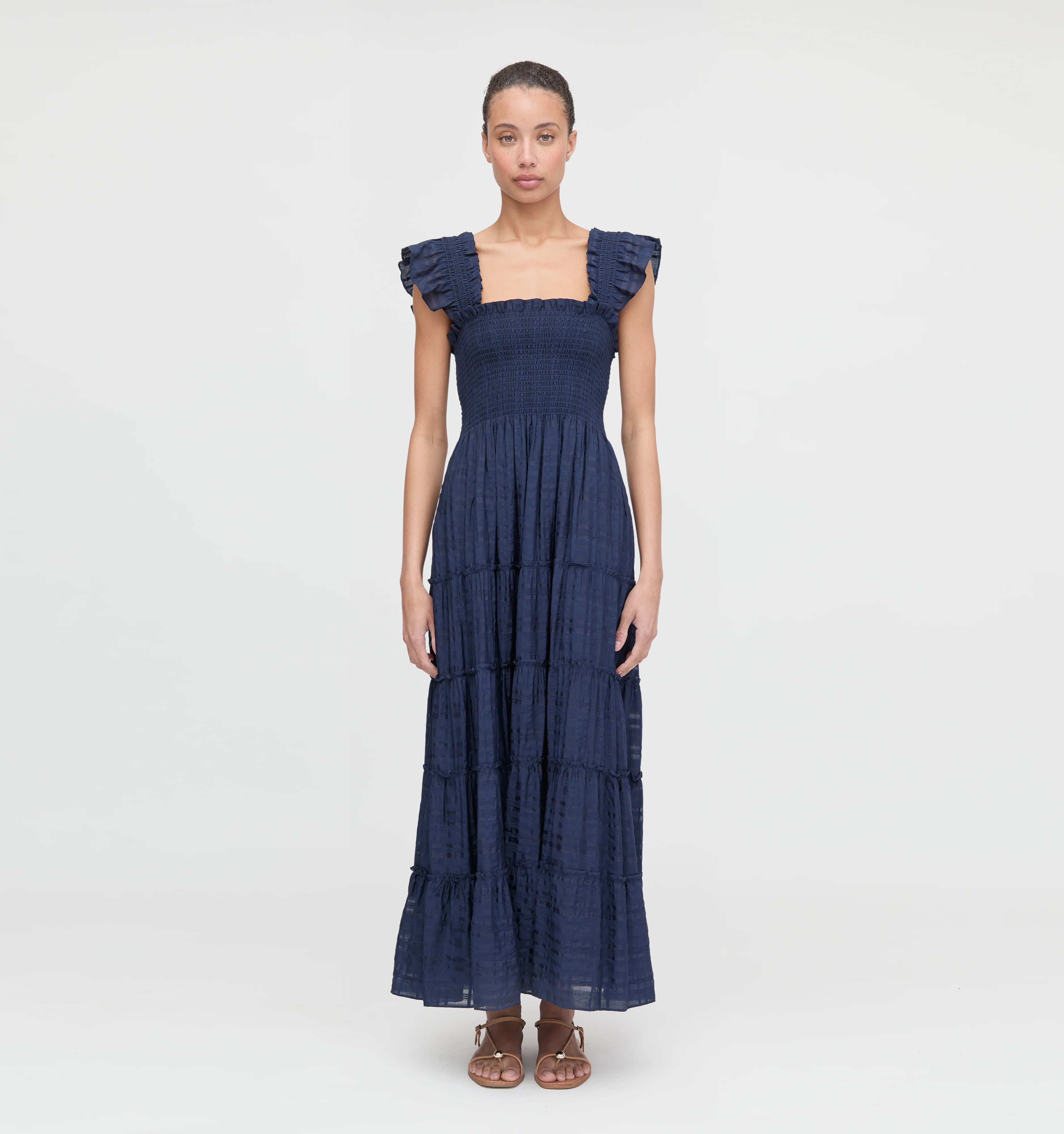 The Ellie Maxi Nap Dress - Navy Sheer Plaid | Hill House Home US