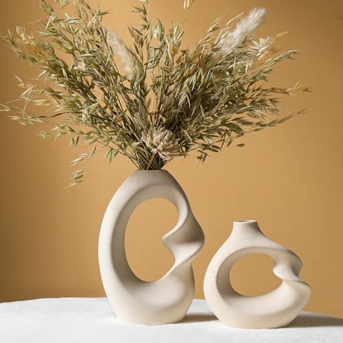 Modern White vase Set of 2,Pampas Grass Ceramic vases for Wedding Party,Aesthetic Flower Vase for Home Decor,Kitchen Tables,Living Room,Bedroom,Console,Wooden Shelf,Office,Coffee Decoration(2 Pcs) | Amazon (US)