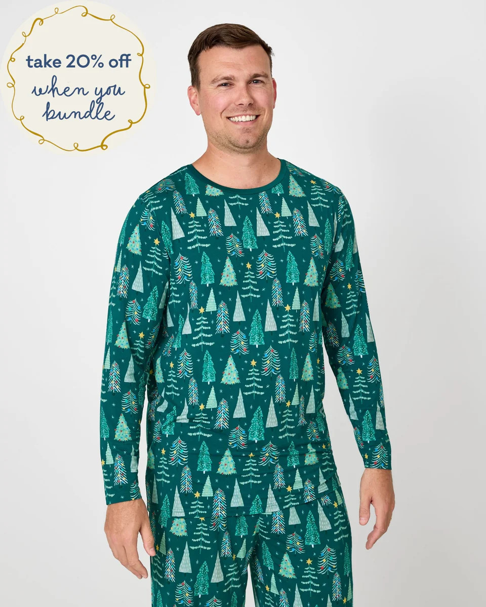 Twinkling Trees Men's Long Sleeve Pajama Top | Little Sleepies