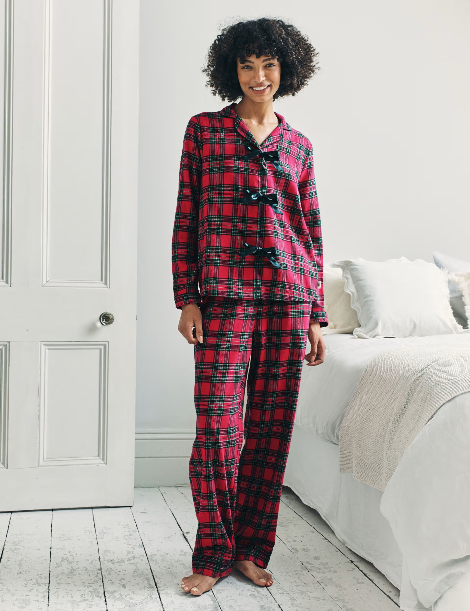 Pure Cotton Checked Bow Front Pyjama Set | Marks & Spencer (UK)