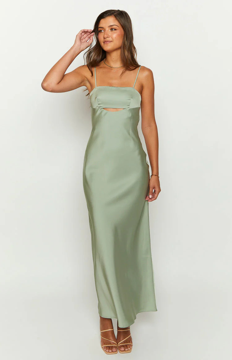Amour Sage Satin Maxi Dress | Beginning Boutique (US)