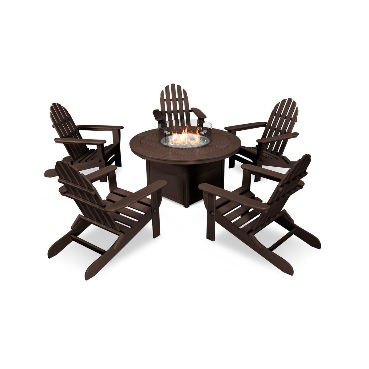 POLYWOOD Classic Adirondack 6 Pc Recycled Plastic Fire Pit Seating Set in Mahogany by - PWS414-1-MA | BBQ Guys