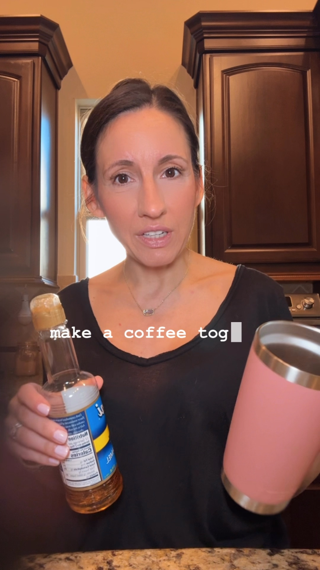Making cold foam at home. 
I love using this Yeti cup and Torani syrup. 
My necklace is Kendra Scott, and this black Tshirt is crazy comfortable. 
Kitchen time. 


#LTKPetite #LTKOver40 #LTKfoodie