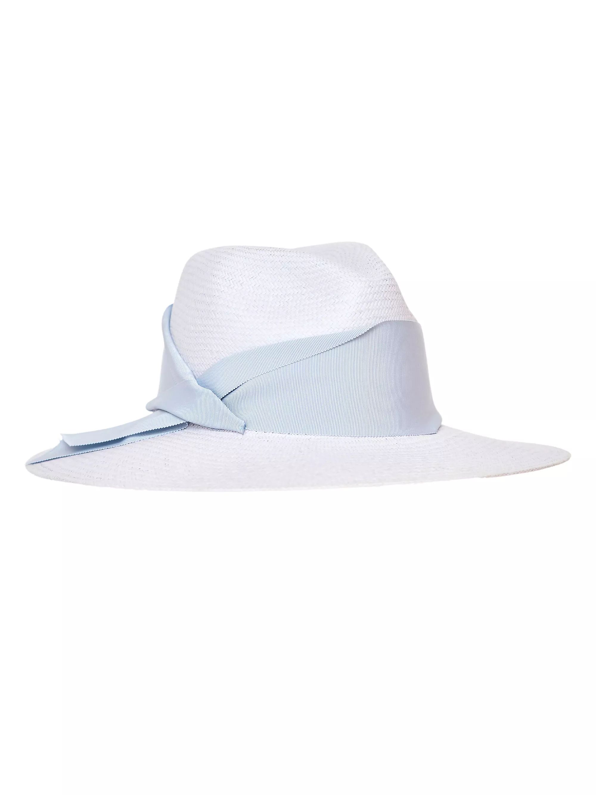 Gardenia Asymmetric Grosgrain-Trimmed Straw Fedora | Saks Fifth Avenue