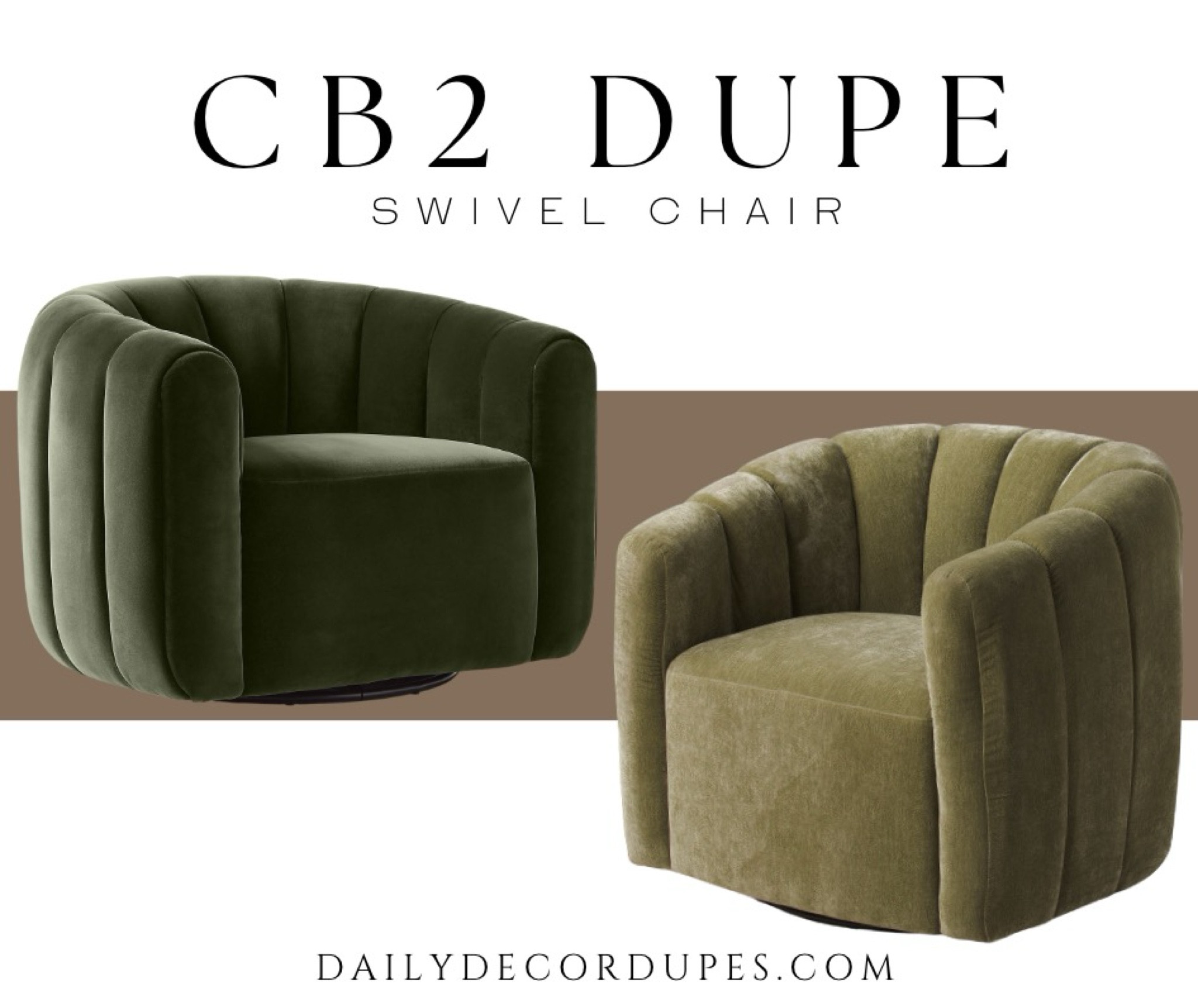 Dupe for the CB2 Fitz swivel chair in green velvet. Fitz channeled green velvet swivel chair dupes from Crate and Barrel. Dupe dupes more affordable option find replica copy cat similar look for less budget friendly affordable cheap cheaper beautiful pretty. Clearance sale coupon code discount code promo code luxury lookalike look a like Inspo inspiration inspired by idea ideas Love dupes like these? I share multiple every day in my FB group “DAILY DECOR DUPES”

#LTKSaleAlert #LTKHome