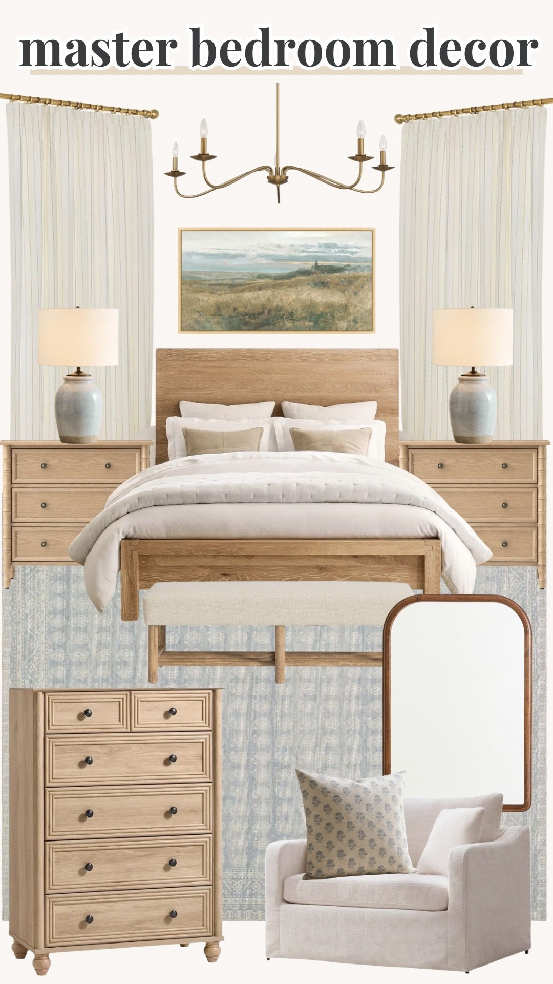 coastal bedroom, coastal master bedroom, coastal home decor, neutral bedroom, serene bedroom, beach house style, modern coastal, organic modern, light and airy, bedroom inspiration, bedroom refresh, bedroom decor, cozy bedroom, layered bedding, linen bedding, white bedding, wood nightstands, textured decor, woven accents, rattan decor, natural wood, soft blue decor, neutral home, calming home, coastal chic, elevated home, timeless decor, home styling, luxury bedroom, Wayfair, Amazon home, bedroom finds, interior design, home inspiration, coastal aesthetic, relaxing retreat