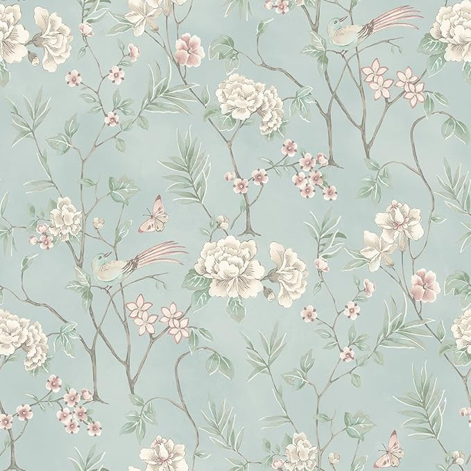 NuWallpaper Chinoiserie Garden Robins Egg Peel and Stick Wallpaper, NUS6364 | Amazon (US)