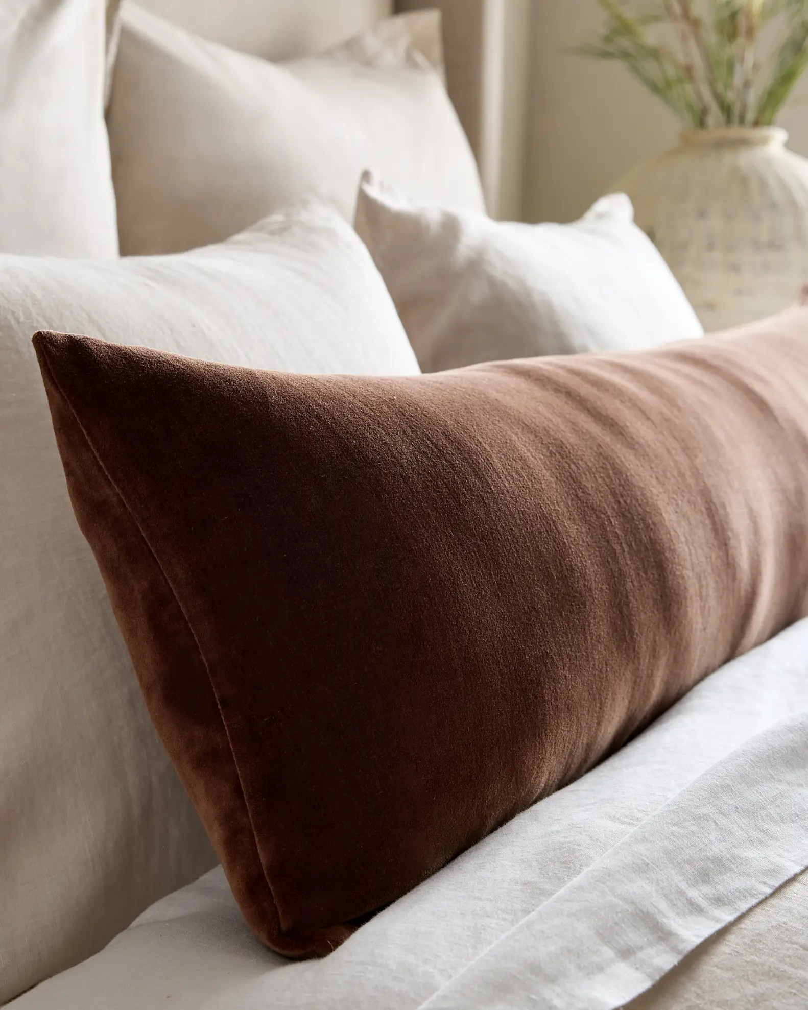 Cotton Velvet Oversized Lumbar Pillow Cover in Chestnut | Quince