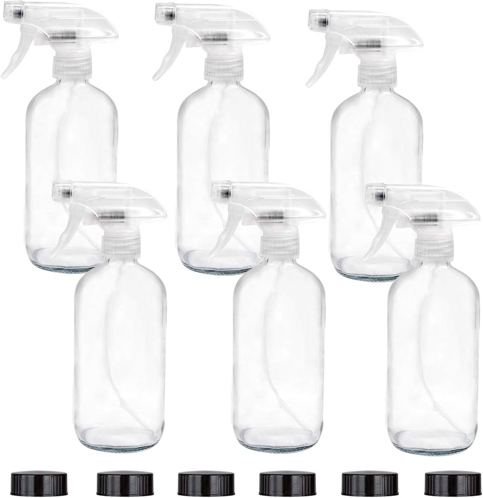 Easeen 6 Pack of 16 oz Glass Spray Bottles \u2013 Refillable Containers with Adjustable Sprayer f... | Amazon (US)