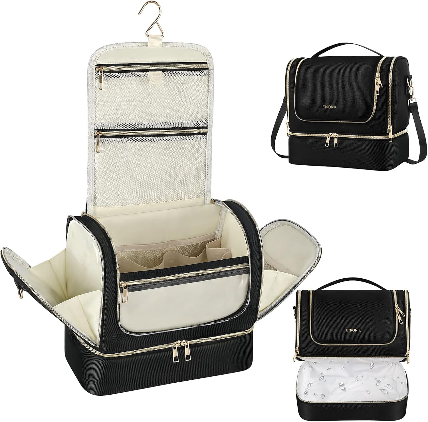 Travel Toiletry Bag for Women, Double Layer Hanging Makeup Organizer Bag with Waterproof Pocket, ... | Amazon (US)