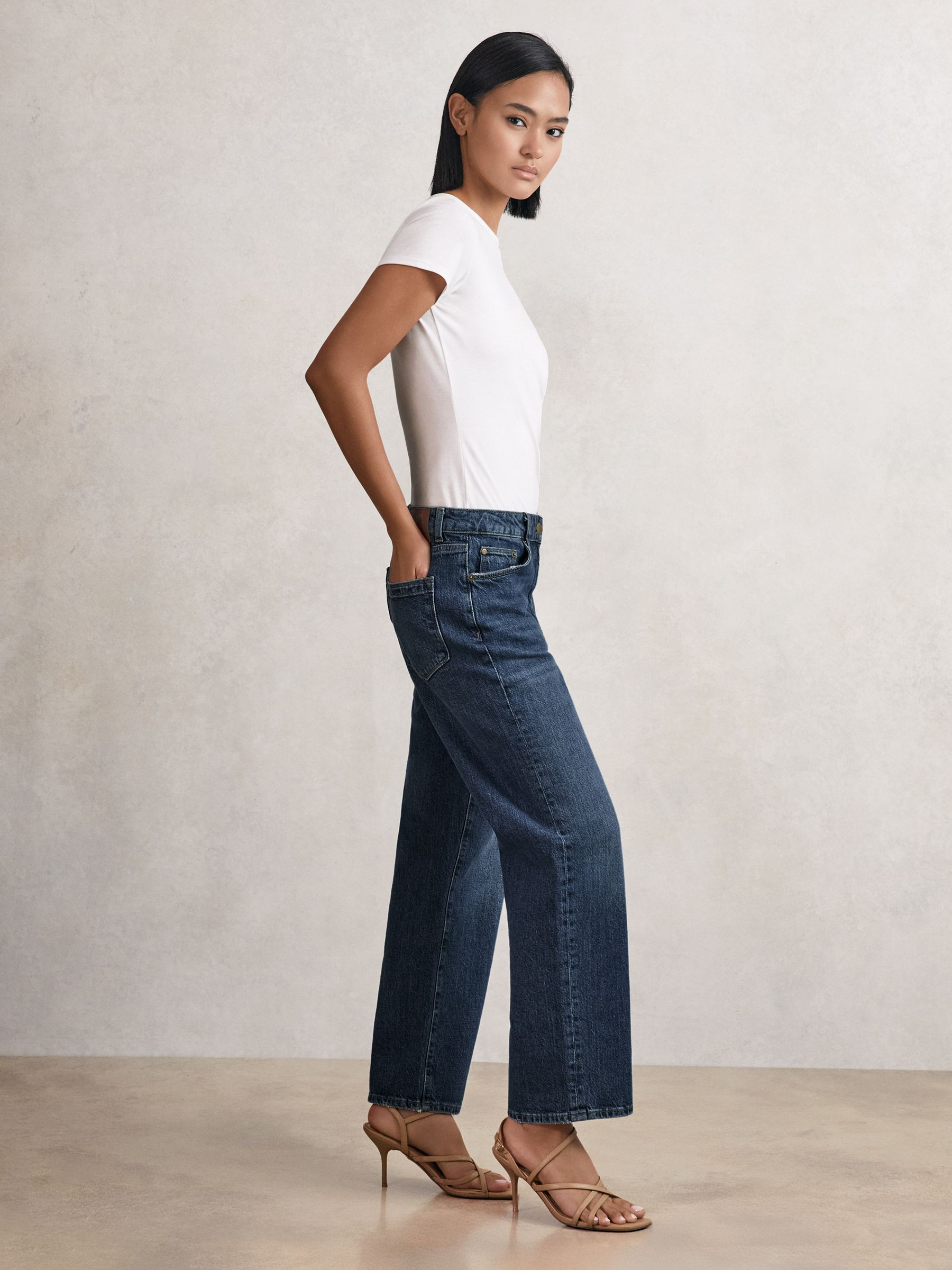 Mid-Rise Straight-Leg Jeans in Mid Blue | Reiss UK
