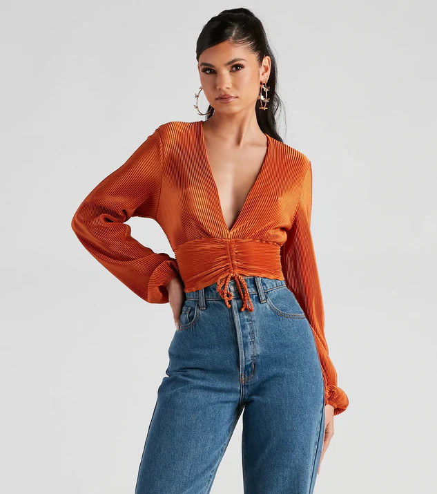Posh And Pleated Long Sleeve Crop Top | Windsor Stores