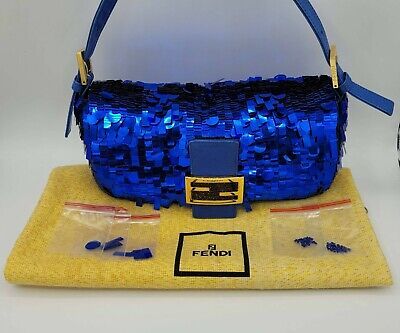 *RARE* EUC Fendi Blue Sequined Embellished Paillettes Beaded Baguette  | eBay | eBay US
