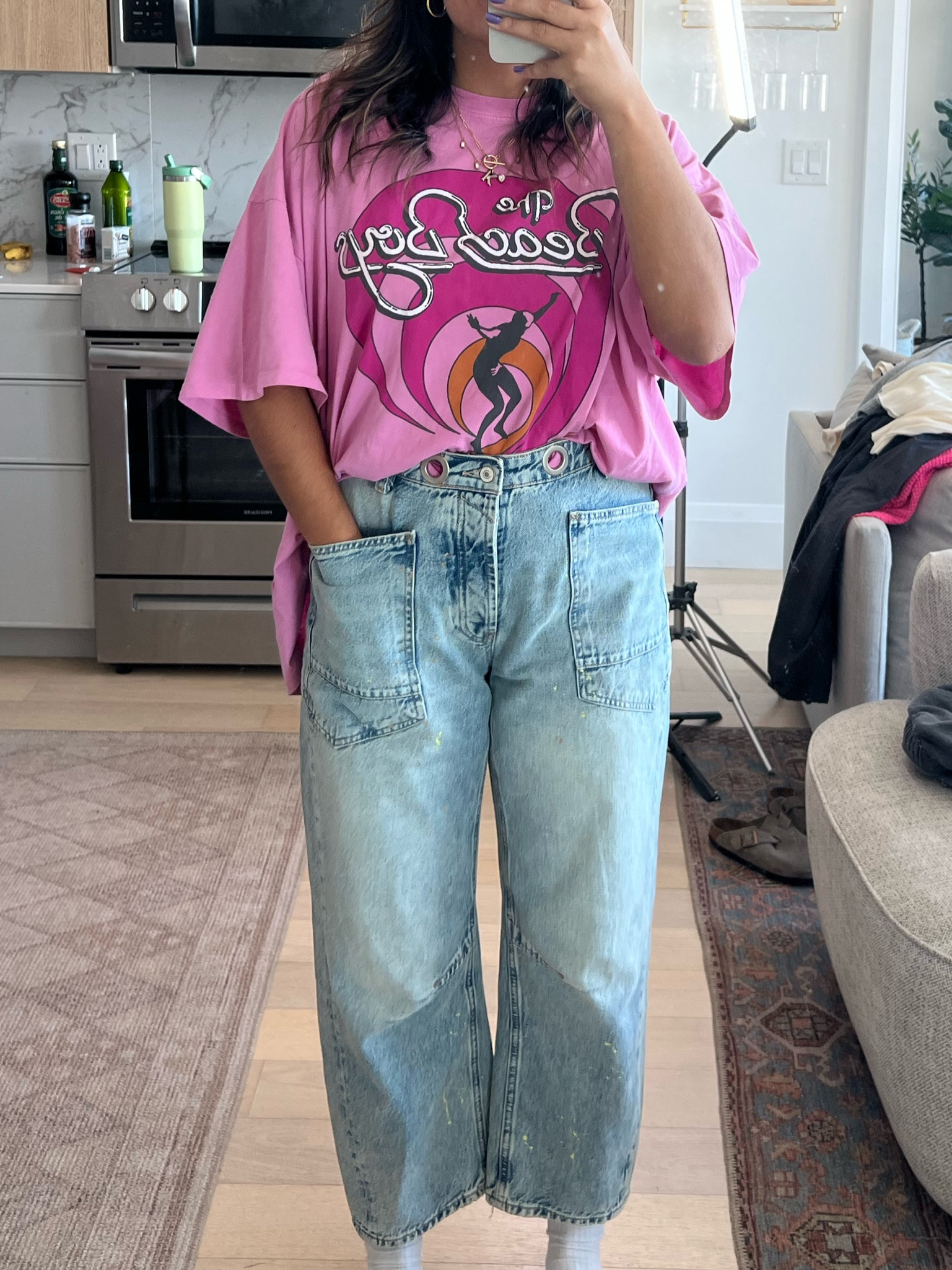 Love this easy outfit from free people. Jeans are soo comfy, absolutely love the barrel style. Tee is my favorite! Perfectly oversized. Sizing:

Tee is one size!
Size down in the jeans twice. I’m typically a 29 and got a 27

#LTKfindsunder100 #LTKSeasonal #LTKstyletip