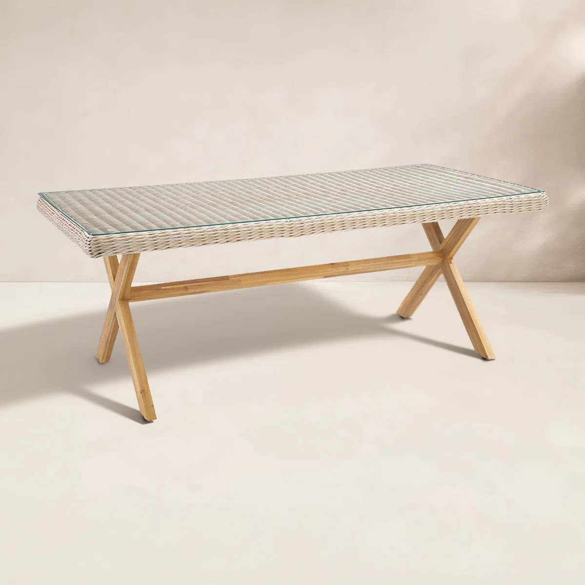Cascade Rectangular Wicker Dining Table with Solid Wood Legs | Birch Lane