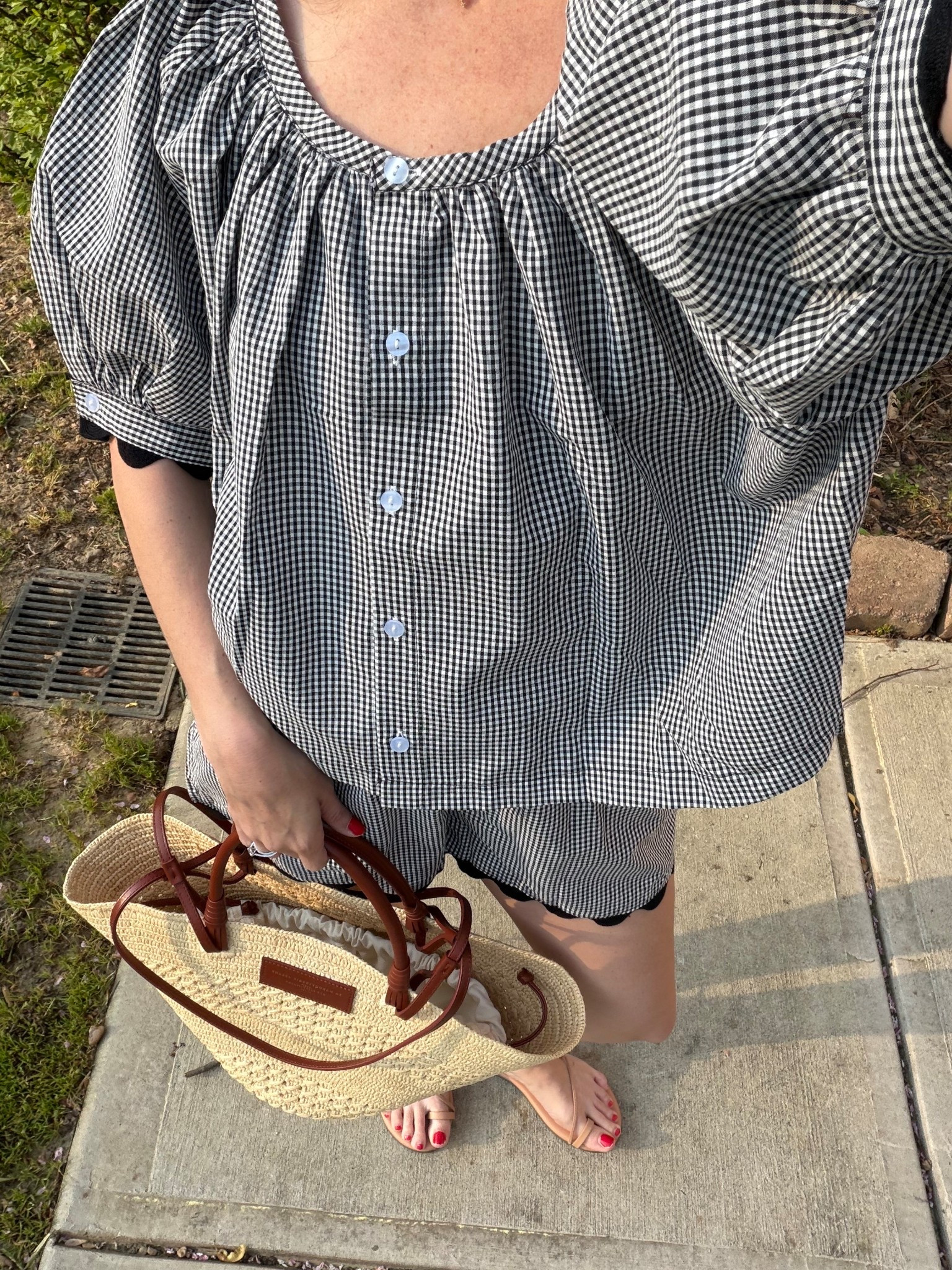 Gingham matching set from Amazon S
Sezane Justine basket bag 
Tkees Jo sandal size up .5 

#matchingset #raffiabag #tkees 

#LTKmomlife #LTKSeasonal #LTKootd