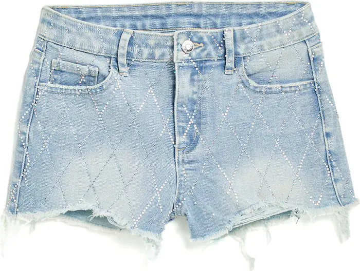Tractr Kids' Bling Distressed Raw Hem Denim Shorts | Nordstrom | Nordstrom