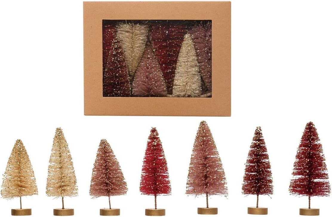 Amazon.com: Creative Co-Op Sisal Bottle Brush Trees with Glitter and Gold Wood Bases, Multicolor,... | Amazon (US)