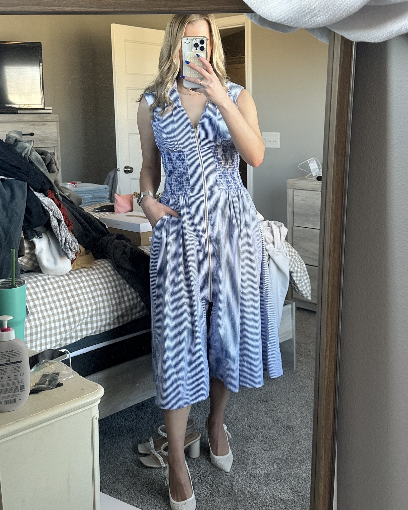 The best white and blue dress I have ever worn. Wore this for a bridal shower and received SO many compliments. 

It is truly the most flattering dress  

#LTKShoeCrush #LTKBeauty #LTKWedding