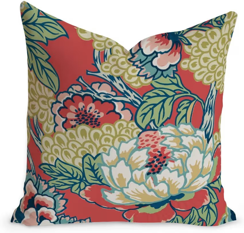 ArogGeld Red Yellow Flower Cushion Cover Floral Chinoiserie Pillow Cover Home Decorative Double S... | Amazon (US)