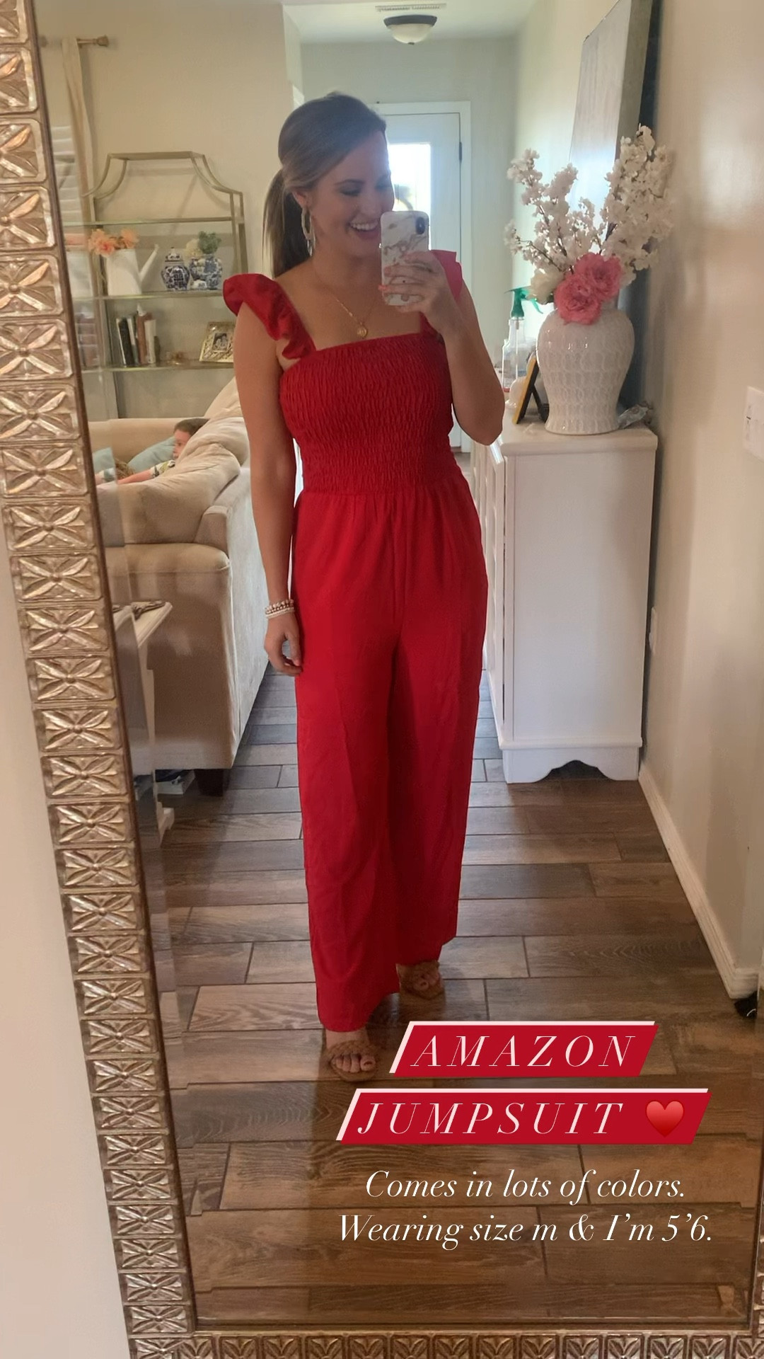 Amazon jumpsuit + neutral braided sandal heels. Cute for vacation, travel, resort wear, Memorial Day or july 4th!! Also wearing my amazon earrings & bracelets! Great quality & super affordable !

Smocked top, ruffle sleeves and wide leg pants for the win! Comes in lots of colors.

#LTKstyletip #LTKunder50 #LTKFind