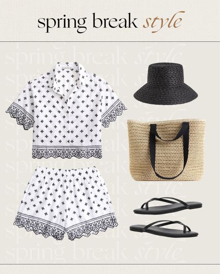 Spring break style 🌴 matching set, sandals, sun hat and raffia tote

#LTKfindsunder50 #LTKstyletip #LTKfindsunder100