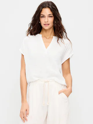 Short-Sleeve Crinkle Gauze Popover Top | Old Navy (US)