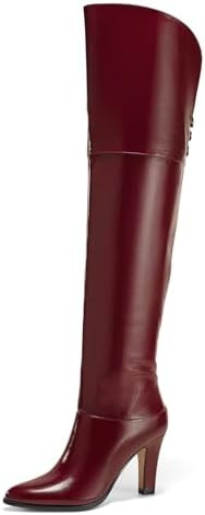 Coutgo Womens Thigh High Boots Pointed Toe Chunky Heel Wide Calf Over the Knee Boots Winter Shoes | Amazon (US)