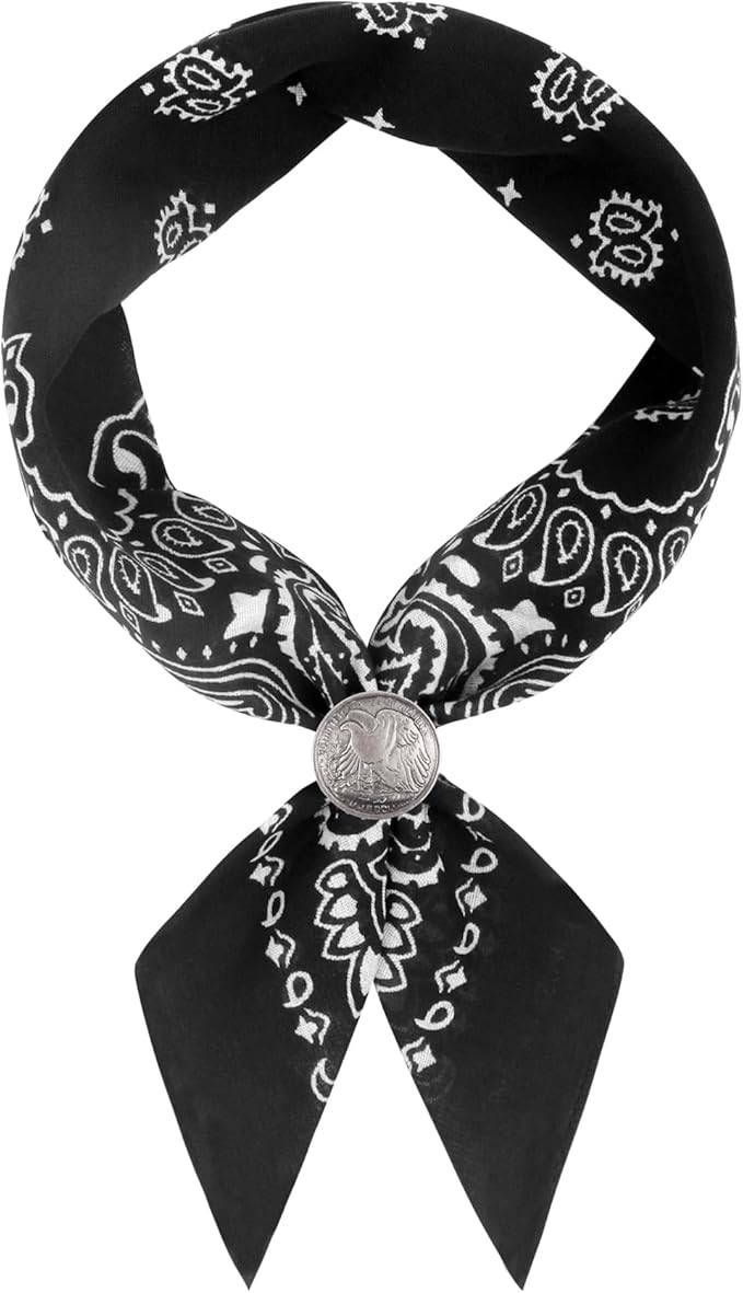 Western Bandana Scarf With Vintage Coin Buckle, Paisley Pattern Neck Scarf for Men Pocket Square ... | Amazon (US)