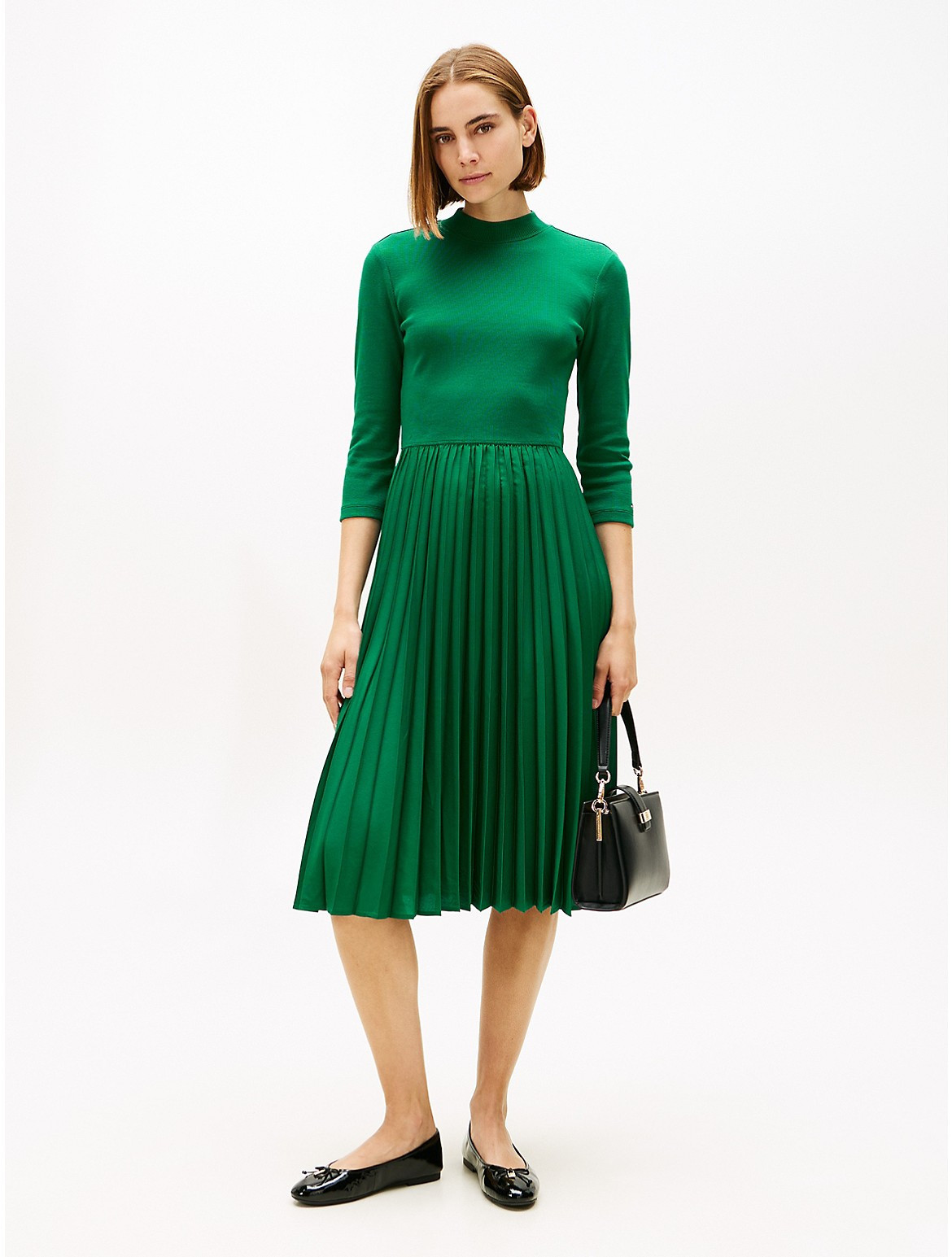 Tommy Hilfiger Women's Pleated Mix Media Midi Dress - Green - XXL | Tommy Hilfiger (US)