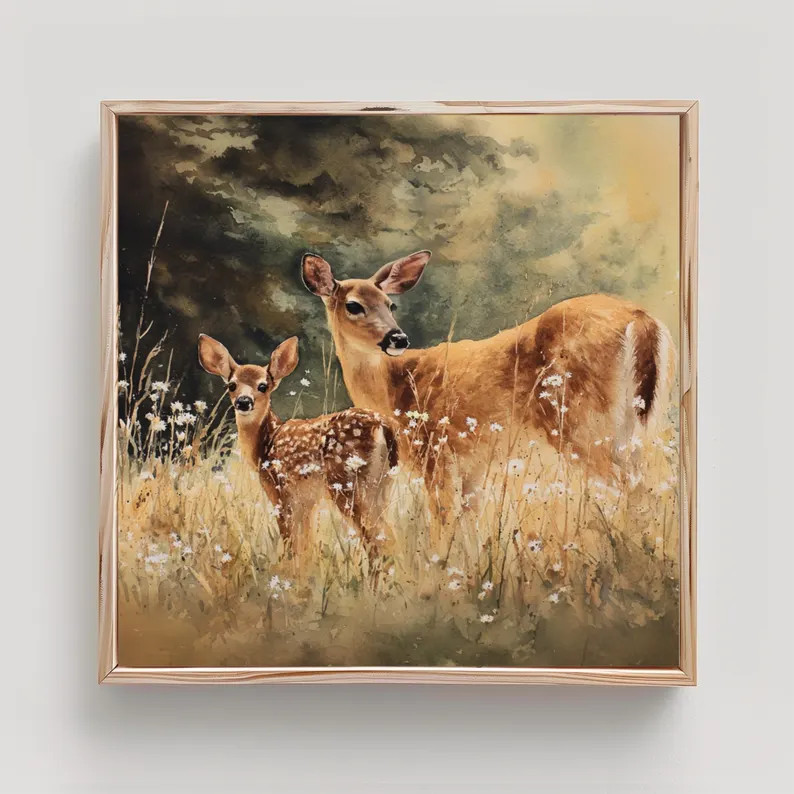 Doe and Fawn Painting Print Watercolor | Etsy (Global)