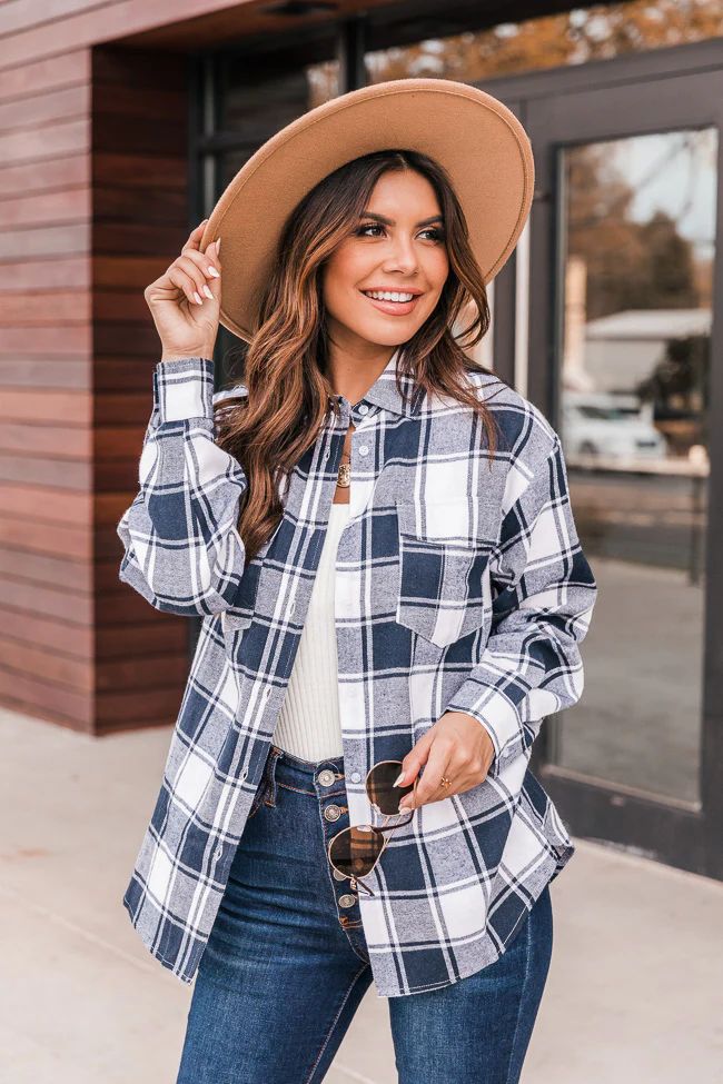 Dreaming Again Navy/White Plaid Blouse | Pink Lily