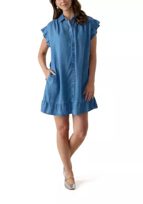 Cabana by Crown & Ivy™ Women's Short Sleeve Chambray Peplum Dress | Belk