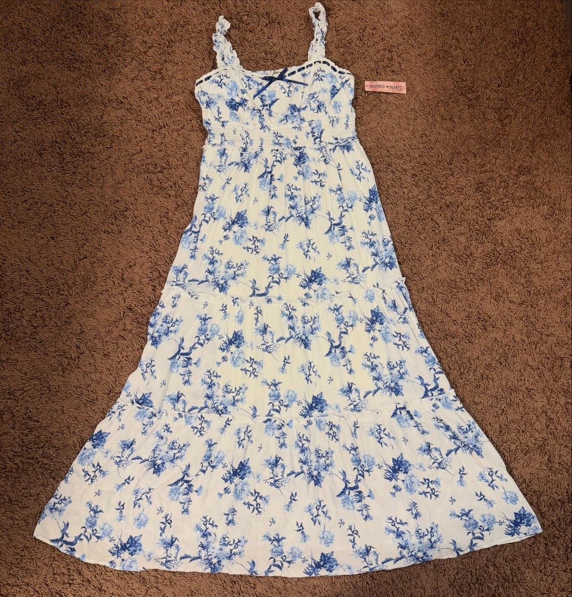NWOT Inspired Hearts Women’s Jrs White Blue Floral Maxi Dress XL Bridgerton Vibe | eBay US