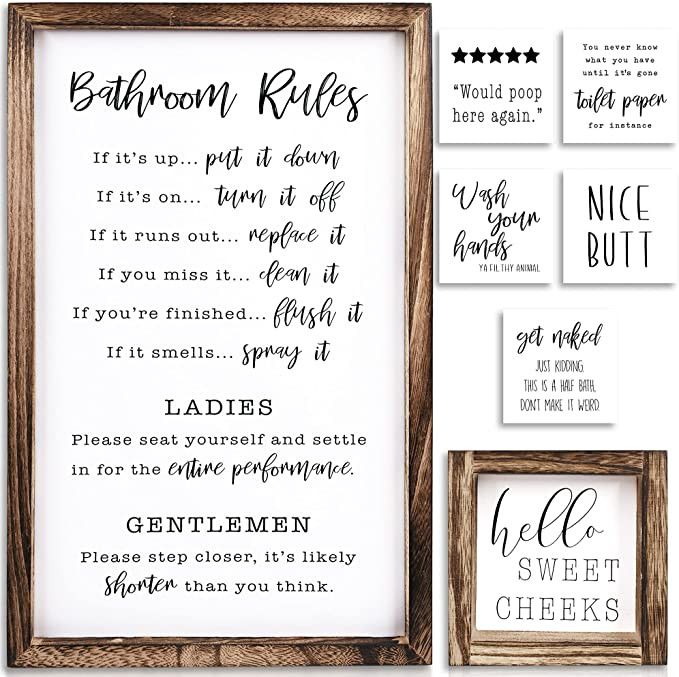 KIBAGA Farmhouse Bathroom Decor Set of 2 - Funny Interchangeable Wall Signs That Will Bring a Goo... | Amazon (US)