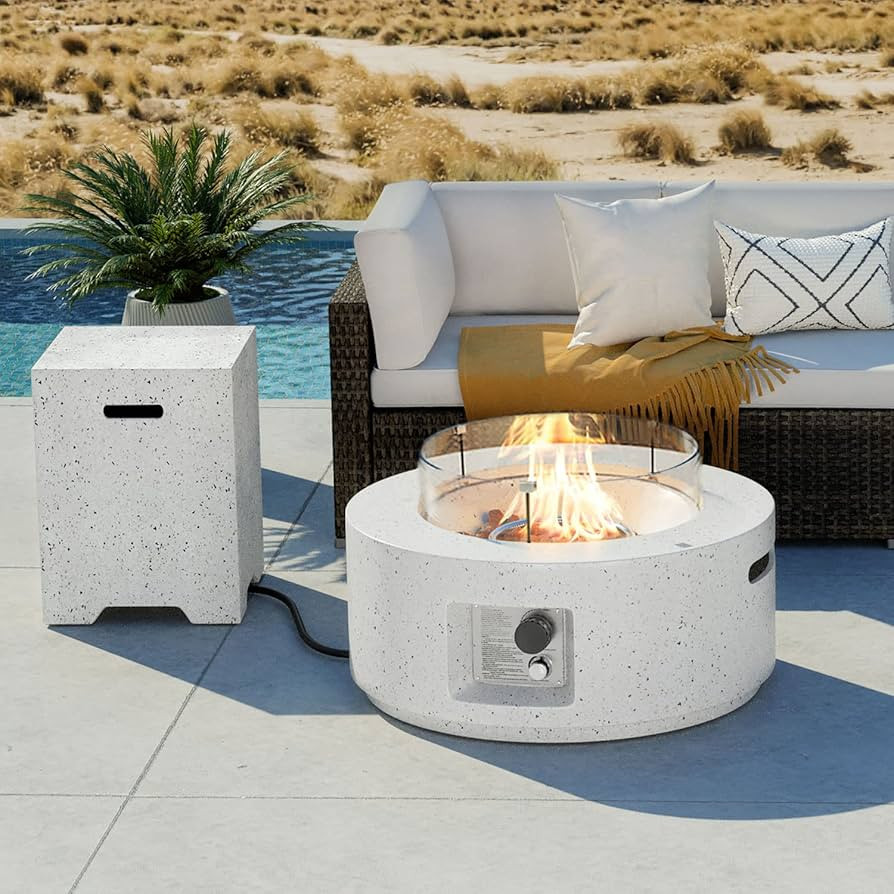 COSIEST 2-Piece Outdoor Propane Fire Pit Table Set w Tank Table, 28" Terrazzo Round Fire Table (C... | Amazon (US)