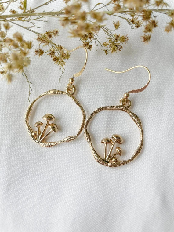 Mushroom Earrings  Plant Earrings  Gold/golden/brass - Etsy | Etsy (US)