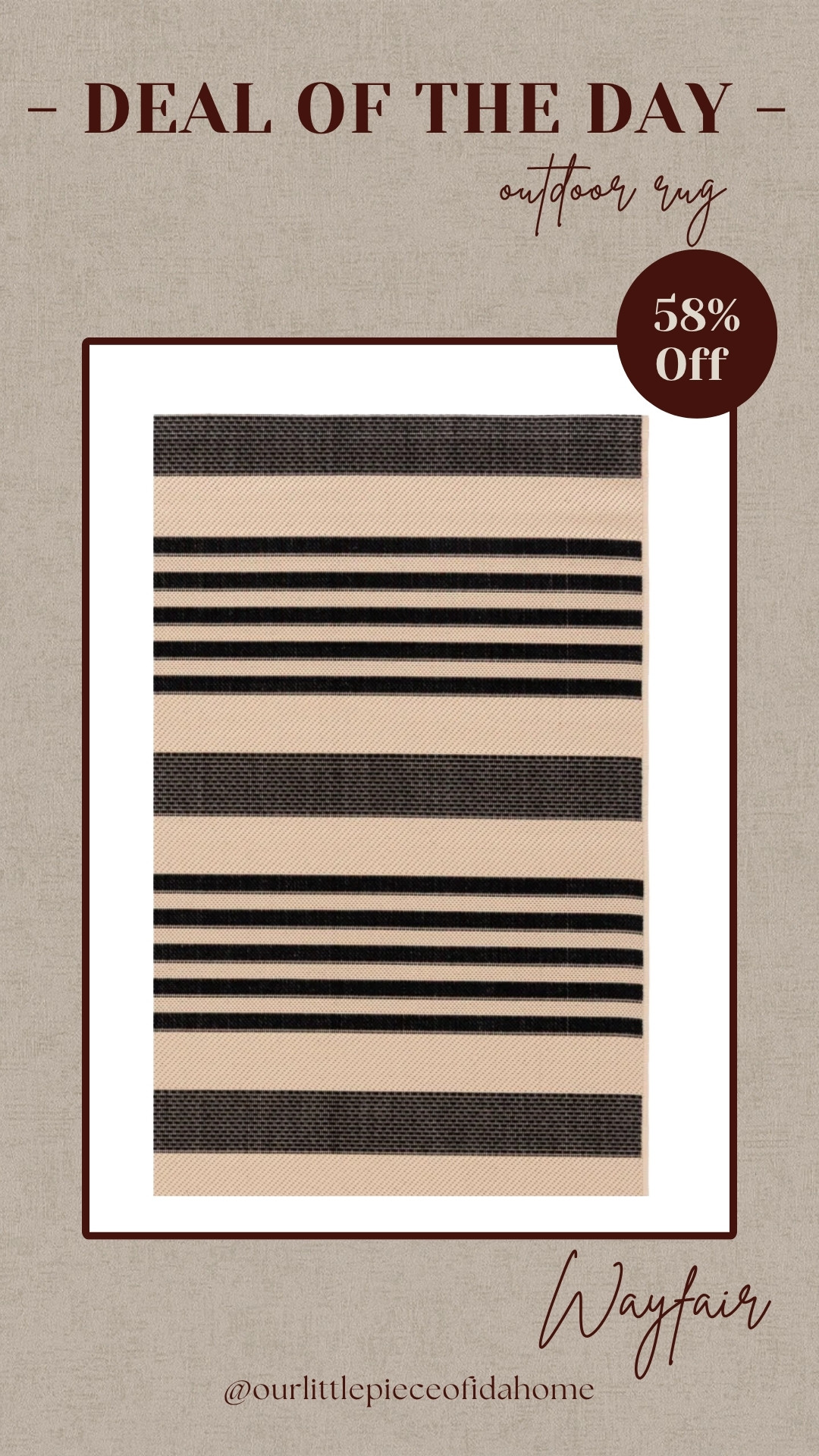 I found this striped outdoor rug and love how the pattern adds contrast while still feeling clean and neutral. It’s durable enough for outdoor use but also works well in high-traffic indoor spaces like entryways or kitchens.

I tend to choose rugs like this that bring in subtle structure without overwhelming the space. Sharing this one below if you’re looking for an outdoor rug that’s easy to maintain and blends in with a range of styles.
@Wayfair 
 

#LTKSaleAlert #LTKU #LTKHome