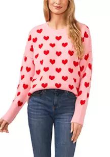 Women's All Over Heart Printed Crew Neck Sweater | Belk